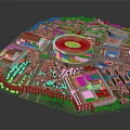 Modern Architectural Model Layout Featuring Central Circular Structure Red Roofed Buildings And Green Spaces