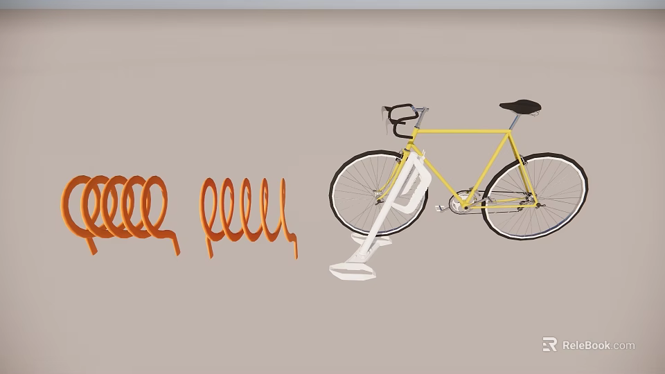 Yellow Bicycle Parked With Orange Bike Racks In Modern Indoor Space 3d model 