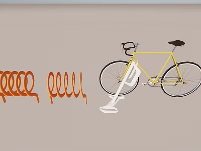 Yellow Bicycle Parked With Orange Bike Racks In Modern Indoor Space 3d model