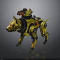 Detailed Yellow Mechanical Dog With Red Eyes And Robotic Components