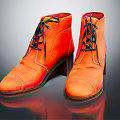 Stylish Orange Leather Ankle Boots With Black Laces And Block Heels