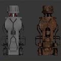 New And Rusty Industrial Mechanical Equipment With Metal Frames Wheels And Components