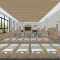 Kindergarten Indoor Environment with Neatly Arranged Wooden Beds Large Windows Natural Light and Wooden Ceiling