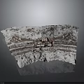 Modern Snow Scene Model With Red Tracked Vehicle And Textured Trails