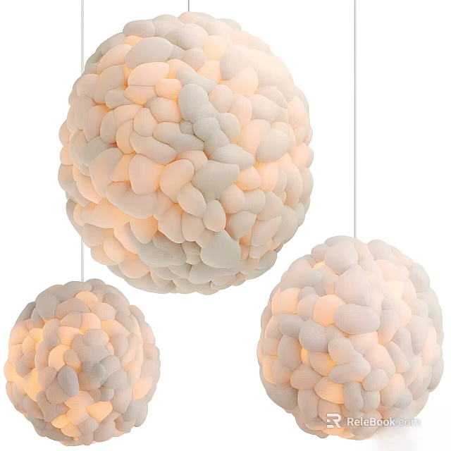 Modern Three Spherical Pendant Lights with Textured Bead Design for Soft Ambient Illumination 3d model 