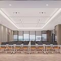 Modern Conference Room Interior Design With Large Screen Tables And Comfortable Chairs 3d model