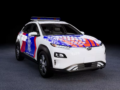Hyundai SUV With Blue And Red Graphics And Roof Lights 3d model