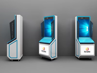 Modern Public Facilities Self Service Kiosks With Blue White Screens And INFOHOBO Logo 3d model