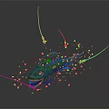 Small Characters With Glowing Weapons Near Green Creature Open Mouth And Colorful Light Beams