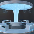 Illuminated Modern Column With Tree Like Structure Circular Base And White Seats