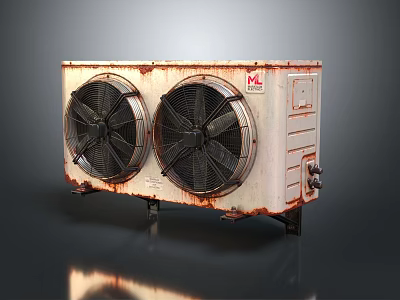 Rusted Industrial Cooling Unit With Dual Fans And Weathered Metal Casing 3d model