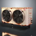 Rusted Industrial Cooling Unit With Dual Fans And Weathered Metal Casing