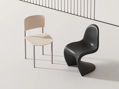 Modern Single Chairs Featuring Light Wood Backrest Metal Legs And Sleek Black Curved Design 3d model