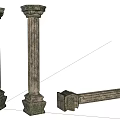 Classical Stone Columns With Textured Surface Upright And Fallen Positions 3d model