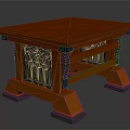 Classic Wooden Table With Orange Tabletop And Intricate Lattice Leg Design