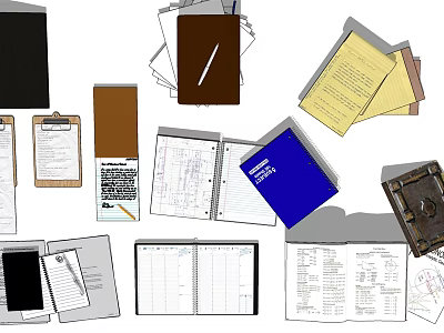 Collection of Various Books Magazines Notebooks and Folders with Open Pages and Papers 3d model