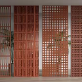 Decorative Interior Room Partitions With Various Perforated Patterns And Indoor Plants 3d model