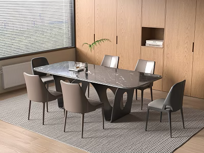 Modern Italian Dining Table and Chair Marble Dining Table and Chair Combination Leather Dining Chair Six-seat Rectangular Dining Table Home Dining Room 3d model