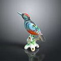 Colorful Bird Figurine With Detailed Feathers On Green White Branch Base