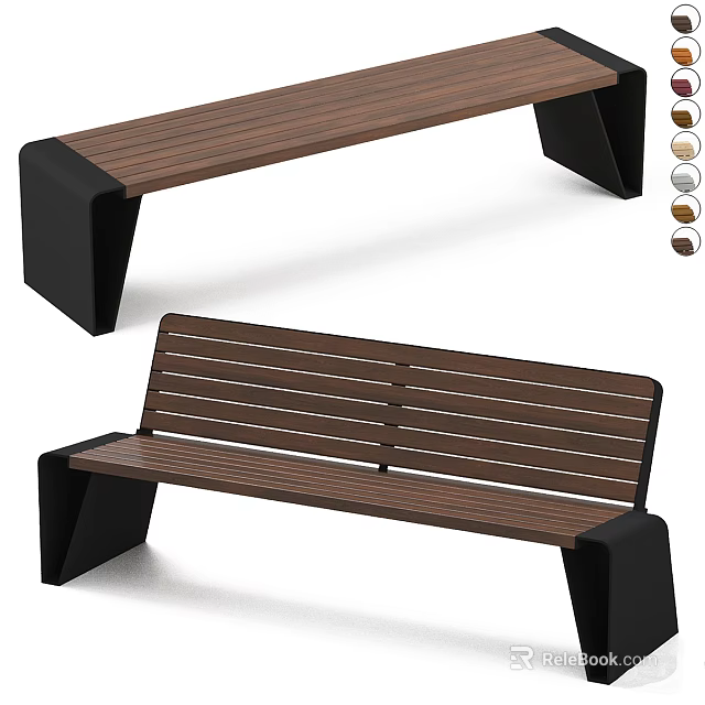 Outdoor Bench With Wooden Slats And Black Metal Frame Multiple Color Options 3d model 