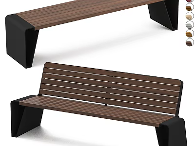 Outdoor Bench With Wooden Slats And Black Metal Frame Multiple Color Options 3d model