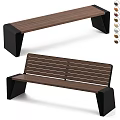 Outdoor Bench With Wooden Slats And Black Metal Frame Multiple Color Options