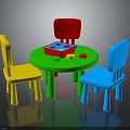 Kids Colorful Toy Table Set With Three Chairs And Building Blocks