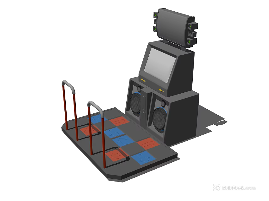 Interactive Entertainment Appliance With Red Blue Checkered Dance Platform Handrails Screen And Speakers 3d model 