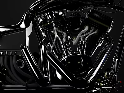 Chrome Plated Engine with Shiny Cylinder Heads and Exhaust Pipes 3d model