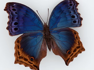 Vibrant Blue Butterfly With Brown Edged Wings And Spotted Patterns 3d model