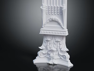 Classical Decorative Column Base With White Ornate Leaf Carvings And Intricate Patterns 3d model
