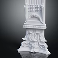 Classical Decorative Column Base With White Ornate Leaf Carvings And Intricate Patterns 3d model