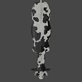 Black and White Spotted Cow with Horns Standing on Gray Background