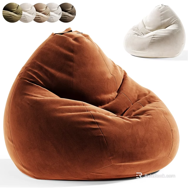 Cozy Brown and White Velvet Bean Bag Chair for Living Room Seating 3d model 