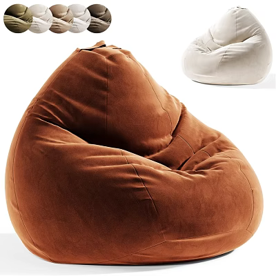 Cozy Brown and White Velvet Bean Bag Chair for Living Room Seating 3d model