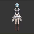 Game Movie Character With Teal Twintails In White Maid Outfit And Brown Boots