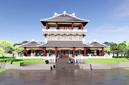 Chinese Ancient Architecture Three-story Ancient Architecture Tower 3d model