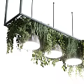 Modern Bar Counter With Hanging Trailing Greenery And Four Gray Stools
