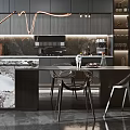 Modern Kitchen Interior With Marble Island Counter Cabinets And Elegant Lighting Design