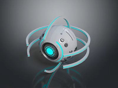 Futuristic Sci-Fi Robot Design With White Spherical Body Blue Glowing Center And Curved Appendages 3d model