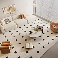Modern Sofa Coffee Table Set Lazy Sofa Hanging Picture Green Plant Stool Carpet 3d model