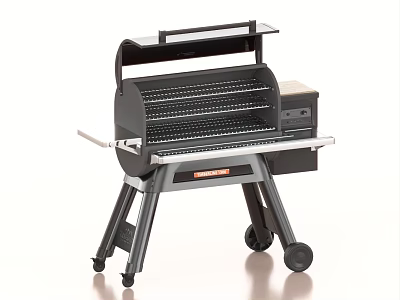 Outdoor Kitchen Grill Appliance With Wheels Control Panel And Stainless Steel Cooking Surface 3d model