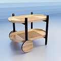Wooden Two Tier Side Table With Black Frame And Rolling Wheels Design 3d model