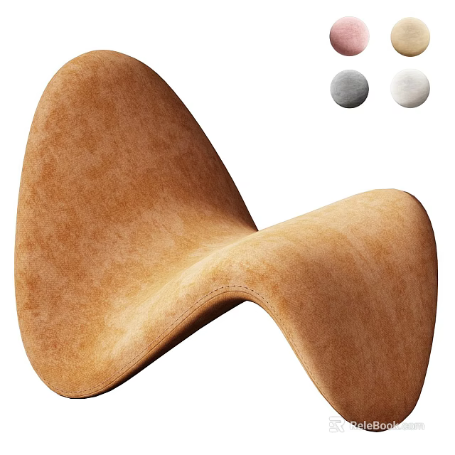 Modern Brown Suede Leisure Chair With Curved Design And Gray White Color Options 3d model 
