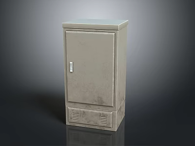 Practical Gray Single Door Storage Cabinet With Silver Handle And Bottom Vents 3d model