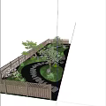 Serene Garden Landscape With Stone Path Green Plants Trees And Wooden Fence