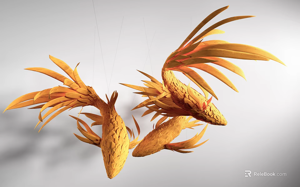 Unique Modern Artistic Yellow Feather Like Chandelier For Interior Decoration 3d model 