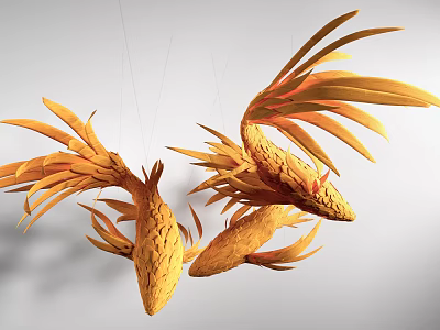 Unique Modern Artistic Yellow Feather Like Chandelier For Interior Decoration 3d model