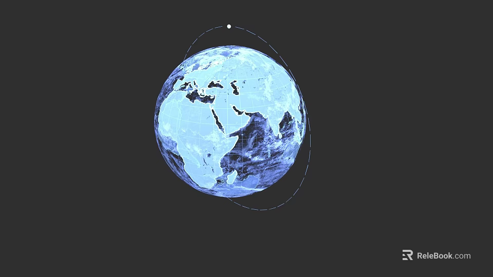 Blue Earth Globe with Orbit Line and Small Dot on Black Background 3d model 