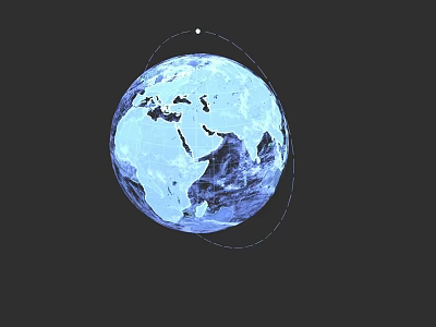 Blue Earth Globe with Orbit Line and Small Dot on Black Background 3d model